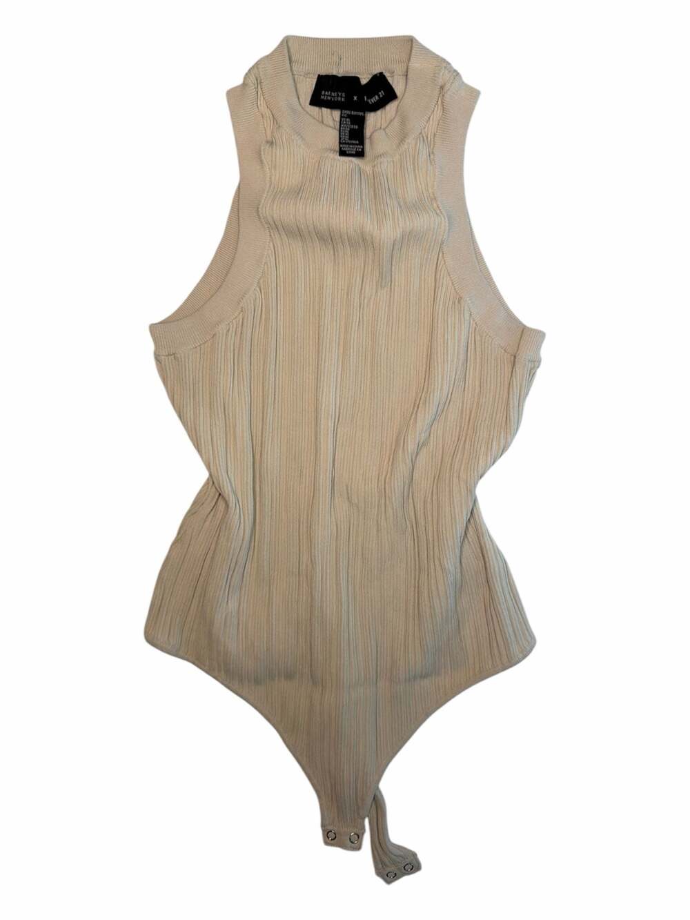 Barneys New York x Forever 21 Beige Ribbed High-Neck Bodysuit